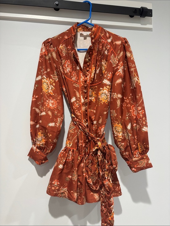L'ATISTE Dresses & Skirts - L'ATISTE Rust Floral Long-Sleeve Mini Dress with Waist Tie